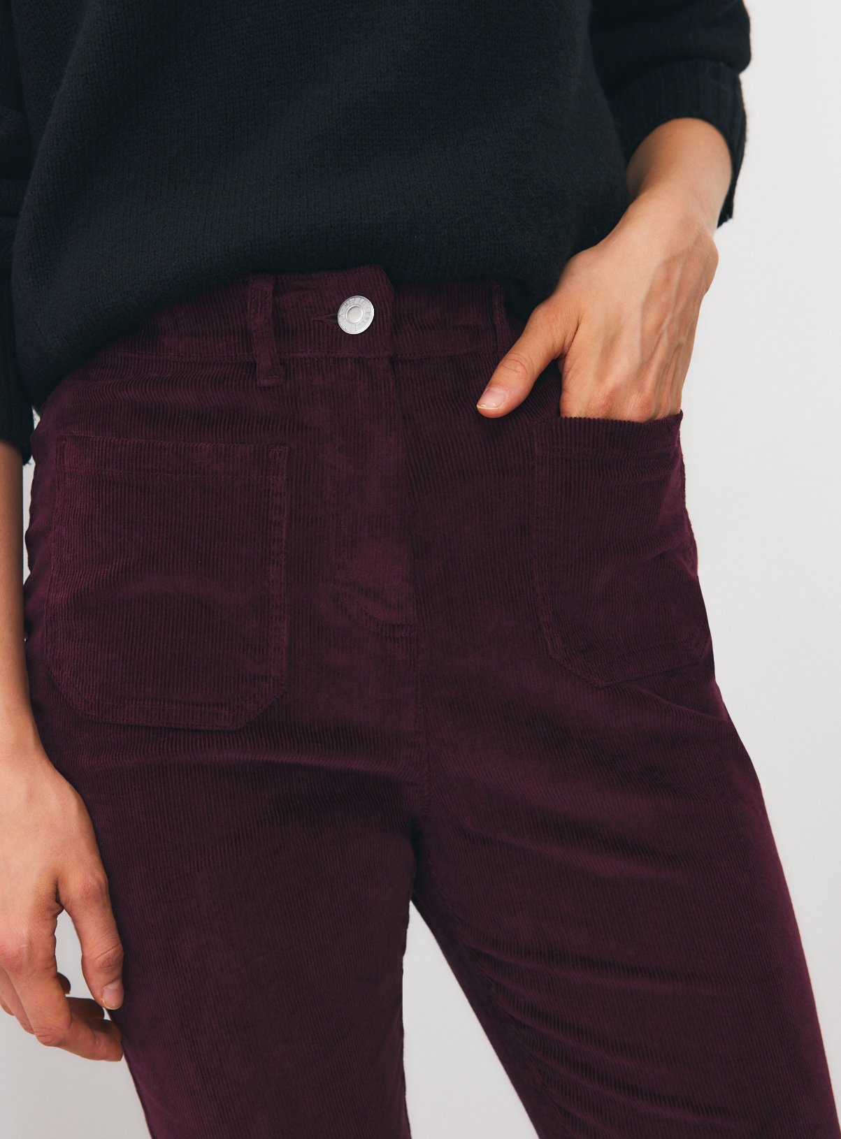 Dark Red Patch Pocket Flare Cord Trousers 10 - Image 3 thumbnail